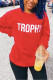 Red Chemical fiber blend O Neck Long Sleeve Letter Print Tops