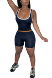 Green Fashion Sportswear Solid Patchwork Spaghetti Strap Sleeveless Two Pieces