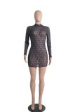 Black Street Cap Sleeve Long Sleeves O neck Step Skirt skirt Character Club Dresses