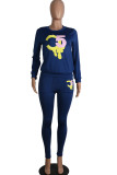 Blue Active Solid Two Piece Suits Print Patchwork pencil Long Sleeve