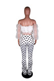White Wrapped chest Nine Sleeves Solid Tops