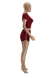 Red Casual Solid Patchwork O Neck Short Sleeve Two Pieces