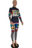 Black Sexy Fashion Print zipper letter Long Sleeve O Neck 