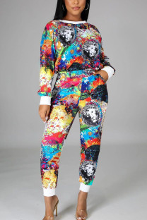 Black Sportswear Print Patchwork O Neck Long Sleeve Regular Sleeve Two Pieces