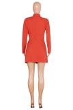 Orange Notched Bandage Solid Pure Long Sleeve Blazer & Suits &Jacket
