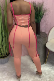 Grey Sexy Solid Patchwork Spaghetti Strap Sleeveless Two Pieces