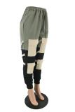 Army Green Elastic Fly Sleeveless Mid bandage Solid Patchwork Harlan pants Pants Pants
