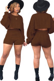 Green Wool Europe and America Solid Two Piece Suits pencil Long Sleeve Two-Piece Short Set
