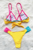 Yellow Fashion Sexy Patchwork Backless Swimwears