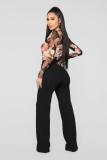 Multi-color Sexy Fashion perspective Print Patchwork Long Sleeve O Neck Playsuits