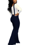 Light Blue Dark Blue Denim Bib pants Sleeveless High Patchwork Solid Hole Boot Cut Pants Bottoms