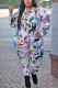 Multicolor Casual Print Turndown Collar Plus Size 