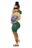 Green Long Sleeve Mid Patchwork pencil shorts Two-piece suit