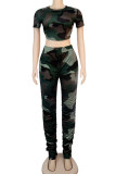 colour Fashion Sexy adult Ma'am Patchwork Print backless Two Piece Suits pencil Short Sleeve Two Pieces