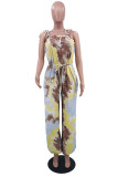 Brown Sexy Casual Print Tie Dye Strap Design Spaghetti Strap Regular Jumpsuits