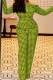 Green Fashion Casual Print Basic Oblique Collar Regular Jumpsuits