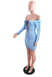 Pink Casual Solid Hollowed Out Off the Shoulder Pencil Skirt Dresses