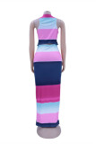 Blue Fashion Sexy Print Basic Half A Turtleneck Sleeveless Dress