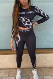 rose red Fashion Casual Adult Milk Fiber Print Patchwork O Neck Long Sleeve Regular Sleeve Short Two Pieces