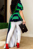 Red Street Striped Print Patchwork Asymmetrical Oblique Collar Irregular Dress Dresses
