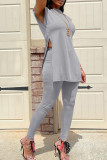 Grey Fashion Casual Solid Slit O Neck Sleeveless Two Pieces
