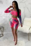 Blue Sexy Fashion Print Tie Dye Patchwork asymmetrical Straight Long Sleeve