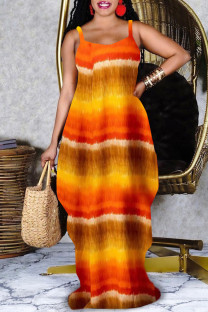 Yellow Fashion Sexy Print Backless Spaghetti Strap Long Dress