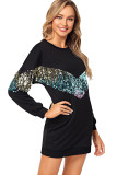 Black O Neck Gradient Geometric Sequin Others Long Sleeve Sweats & Hoodies