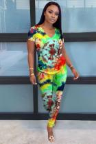 Multi-color Fashion adult Street Patchwork Print Two Piece Suits pencil Short Sleeve Two Pieces