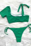 Green Fashion Sexy Solid Bandage Short Sleeve Swimwears Set