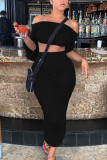 Red Fashion Sexy adult Patchwork Solid backless Draped Two Piece Suits pencil Half Sleeve Two Pieces