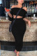 Black Fashion Sexy adult Patchwork Solid backless Draped Two Piece Suits pencil Half Sleeve Two Pieces