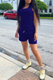 Royal Blue Fashion Casual Solid Basic O Neck Sleeveless Two Pieces