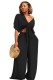 Black Plain High Waist Elastic Waist bandage Two-piece suit