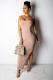 Apricot Sexy Fashion Spaghetti Strap Sleeveless Slip Slim Dress Ankle-Length asymmetrical Draped S
