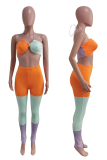 Orange Green Sexy Solid Hollowed Out Two Pieces