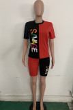 Blue Fashion Europe and America Patchwork Print Two Piece Suits pencil Short Sleeve Two Pieces