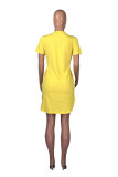 Light Blue Fashion adult Street Pink Yellow Light Blue purple Cap Sleeve Short Sleeves O neck Pencil Dress Knee-Length Print Patchwork Leopard Pocket Dresses