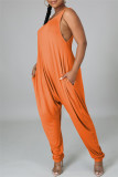 Black Fashion Casual Solid Basic O Neck Loose Jumpsuits
