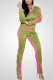 Green Casual Solid Patchwork O Neck Long Sleeve Two Pieces