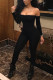 Black Fashion Sexy Solid Backless Strapless Skinny Jumpsuits（Without Belt）