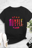Black Fashion Casual Print Basic O Neck T-Shirts