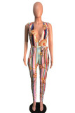 colour Casual Print bandage Chemical fiber blend Sleeveless V Neck Jumpsuits