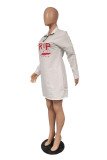 White Sexy Print POLO collar Wrapped Skirt Dresses