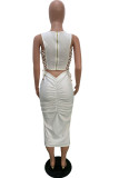 Black Sexy Europe and America Sleeveless O neck Slim Dress skirt bandage Solid Draped Dresses