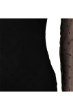 Black Network Sexy Patchwork Solid Hip skirt Long Sleeve Two-Piece Dress