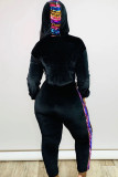 Black OL Fashion adult Solid Two Piece Suits Patchwork Sequin pencil Long Sleeve Two-piece Pant