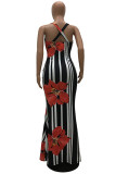 Pink Fashion Casual Print Basic U Neck Vest Dress