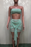 Green Sexy Solid Mesh Strapless Sleeveless Two Pieces