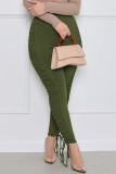 Green Street Solid Patch Fold Regular Mid Waist Pencil Bottoms